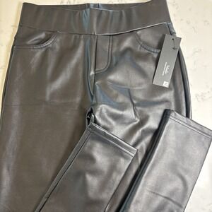 NEW Faux Leather Black Leggings‎ Pockets Mcedar SZ Medium New With Tags